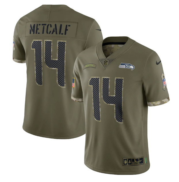 Men's Seattle Seahawks #14 DK Metcalf Olive 2022 Salute To Service Limited Stitched Jersey